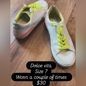 Dolce Vita White Sneakers with Neon Yellow and Pink Accents